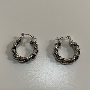 Chunky Silver Twist Hoop Earrings